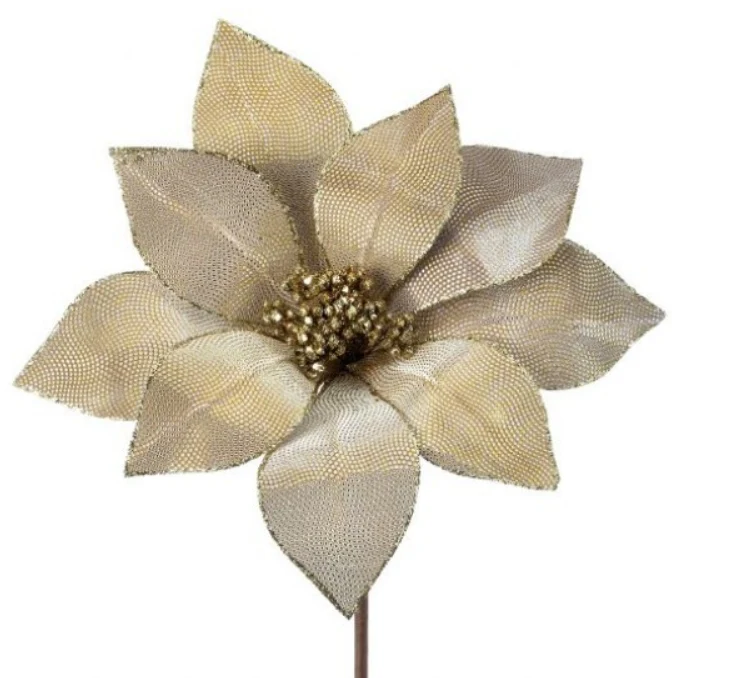 24" Metallic Mirror Fabric Poinsettia Stem (sold individually)