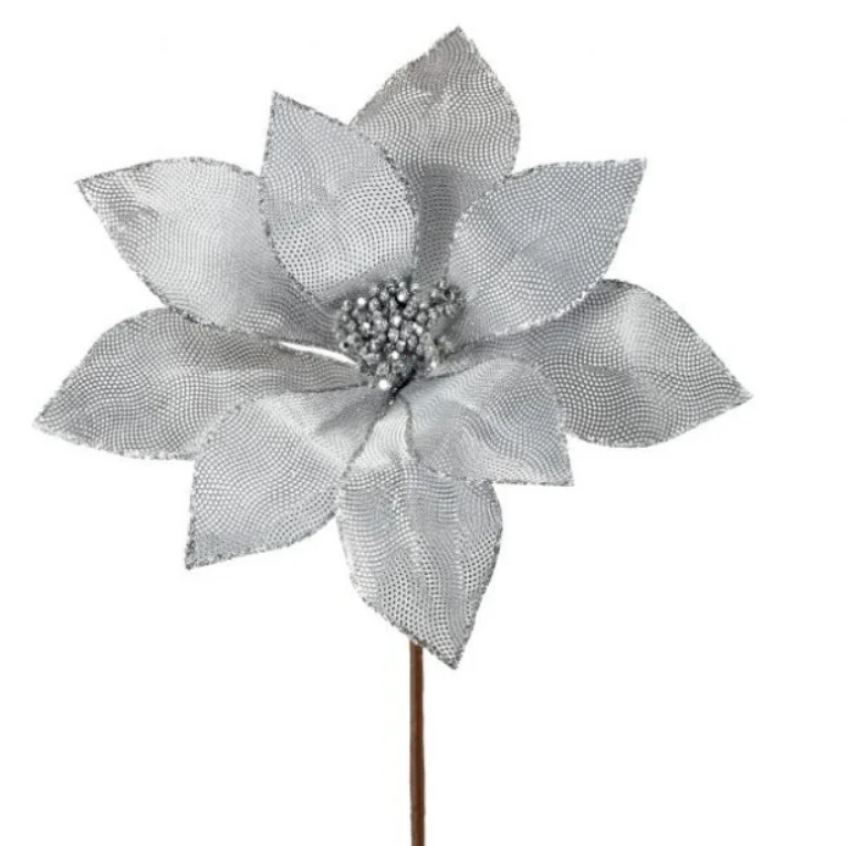 24" Metallic Mirror Fabric Poinsettia Stem (sold individually) - Image 2