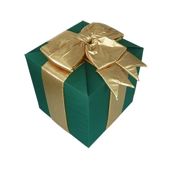 24" Green Nylon Gift Box w/Gold Metallic Puff Bow (indoor)