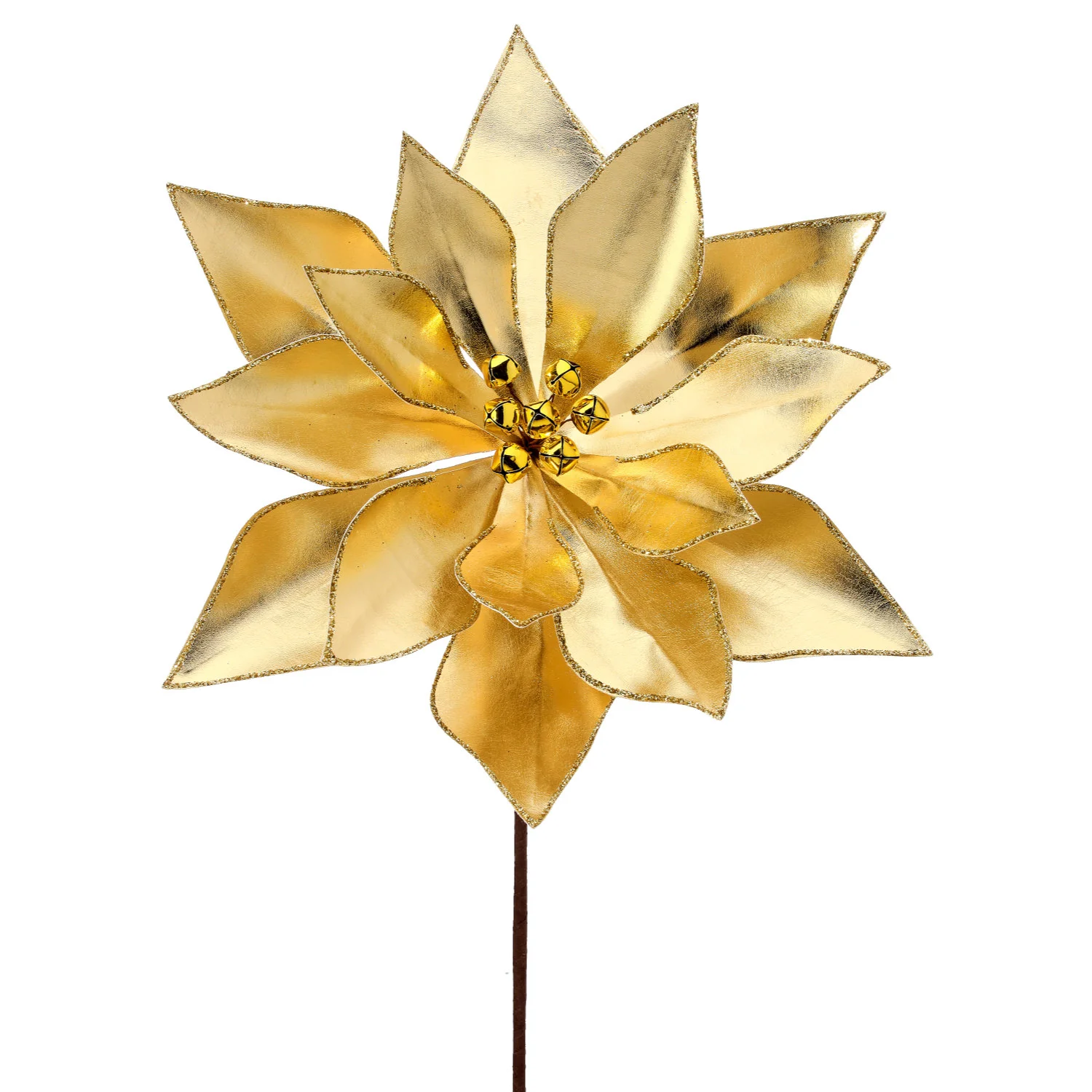 Retro Poinsettia Stem w/Jingle Bells, 24" (Gold)