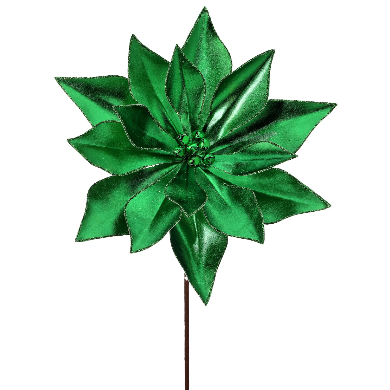 24" Retro Poinsettia Stem w/Jingle Bells (Green)
