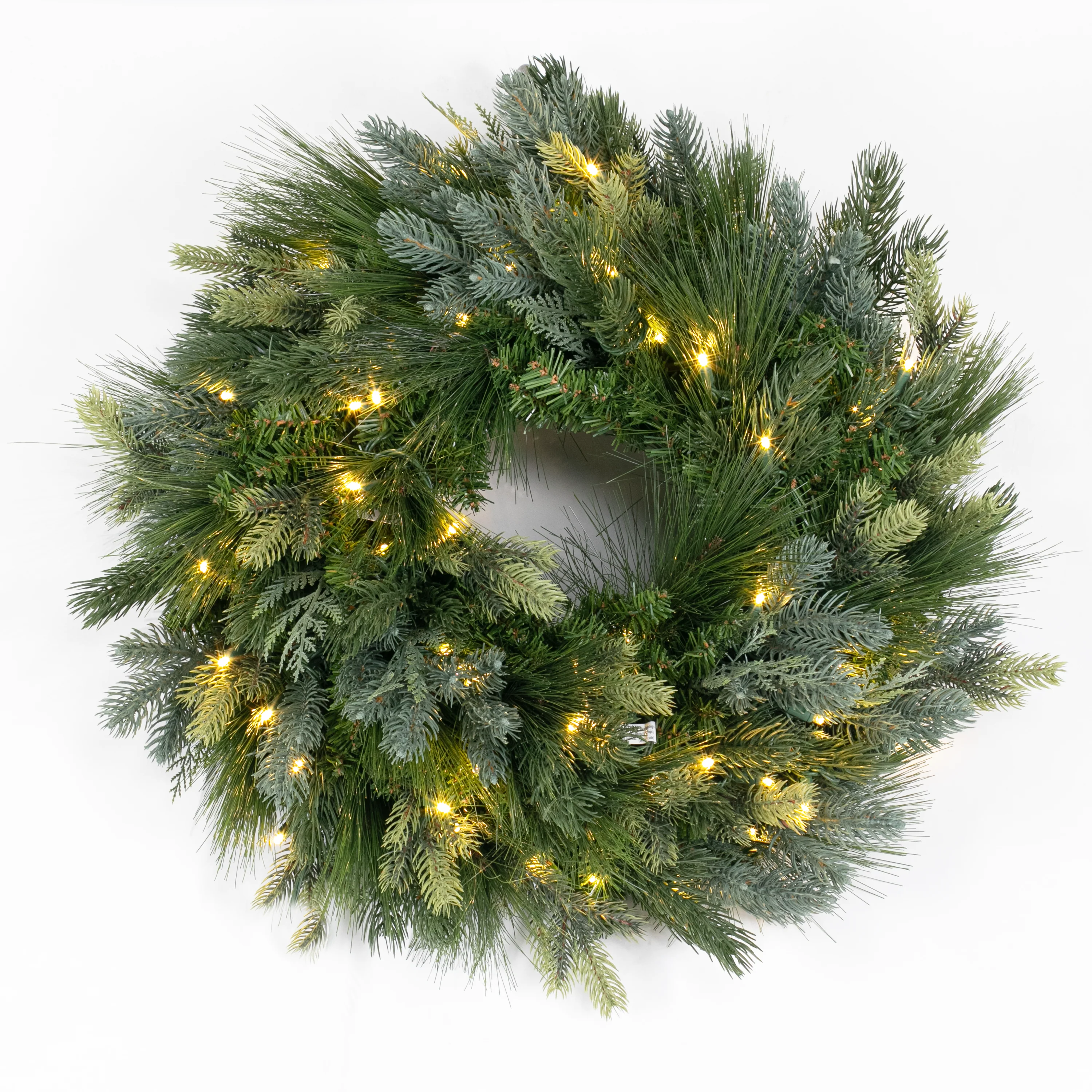 American Mixed Greenery Wreath, LED Lit, 24" - Image 2