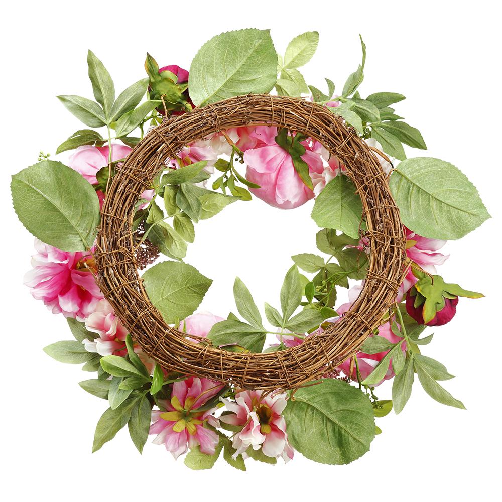 Peony & Dahila Twig Wreath (Pink Burgundy), 26" - Image 3