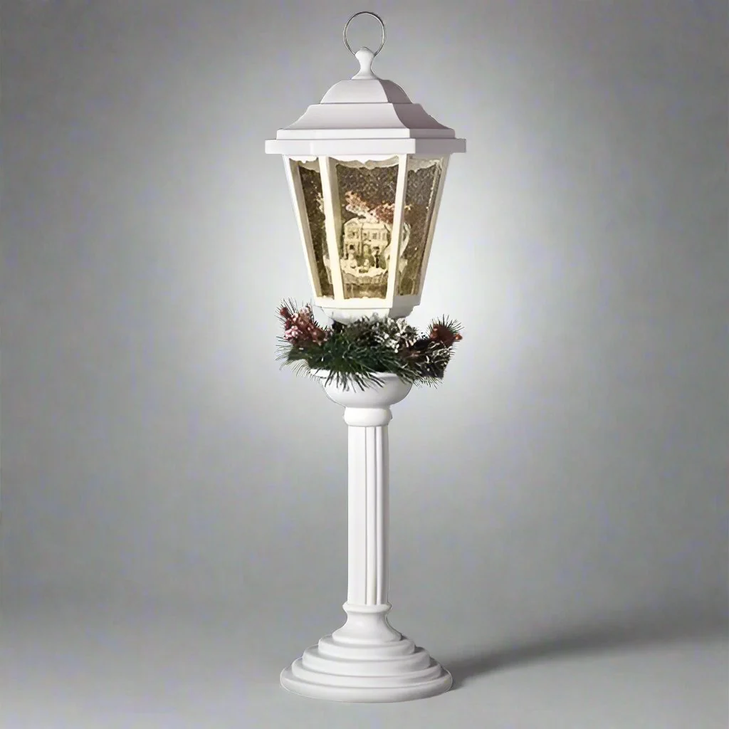 LED Swirl Lamp Post W/ Wreath Snow Globe, 27.5"