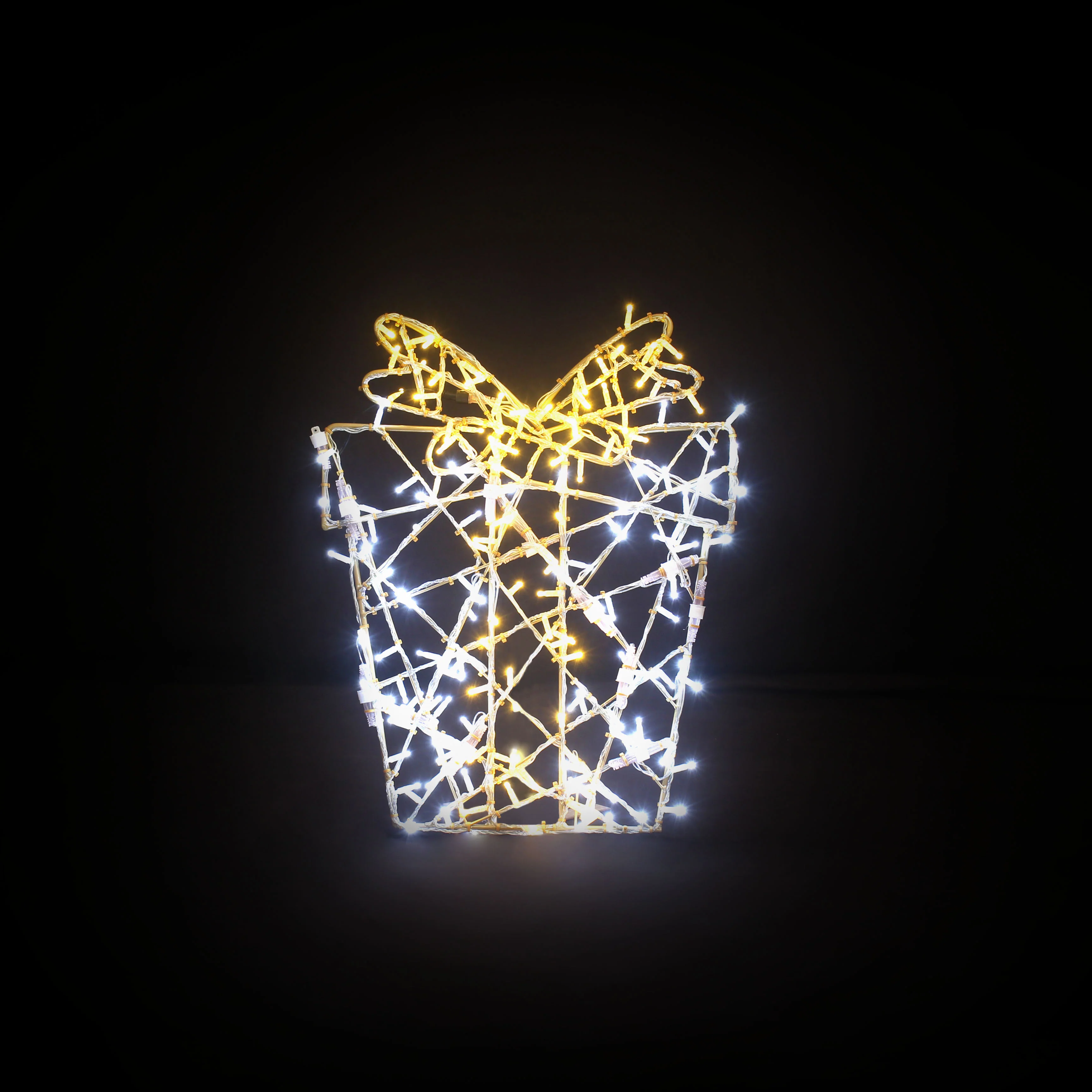 Large 2D Gift Box Decoration, LED Lit (White/Warm White), 31"