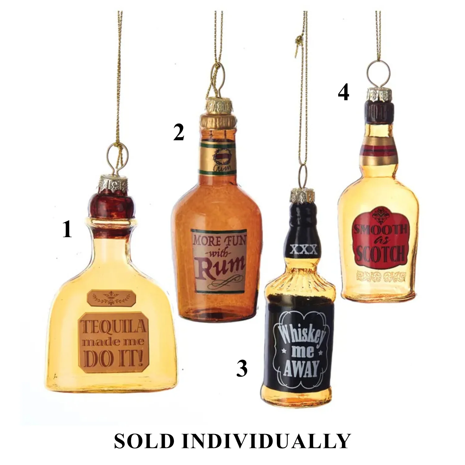 3.5" Glass Liquor Bottle Ornament (4 styles - Sold individually)