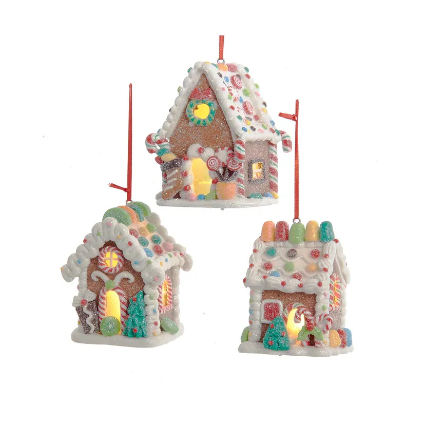 Gingerbread LED Candy House Ornament, 3.74"