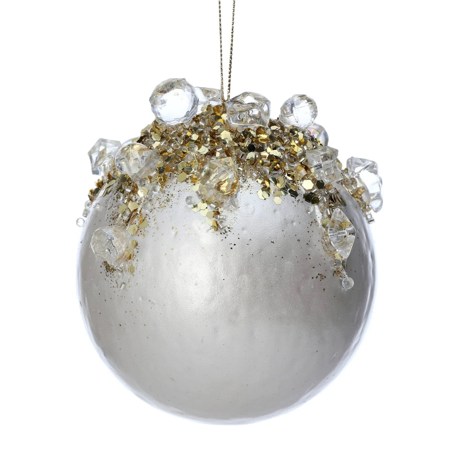 3.75" Jeweled Shiny Ball Ornament (Ivory Gold)