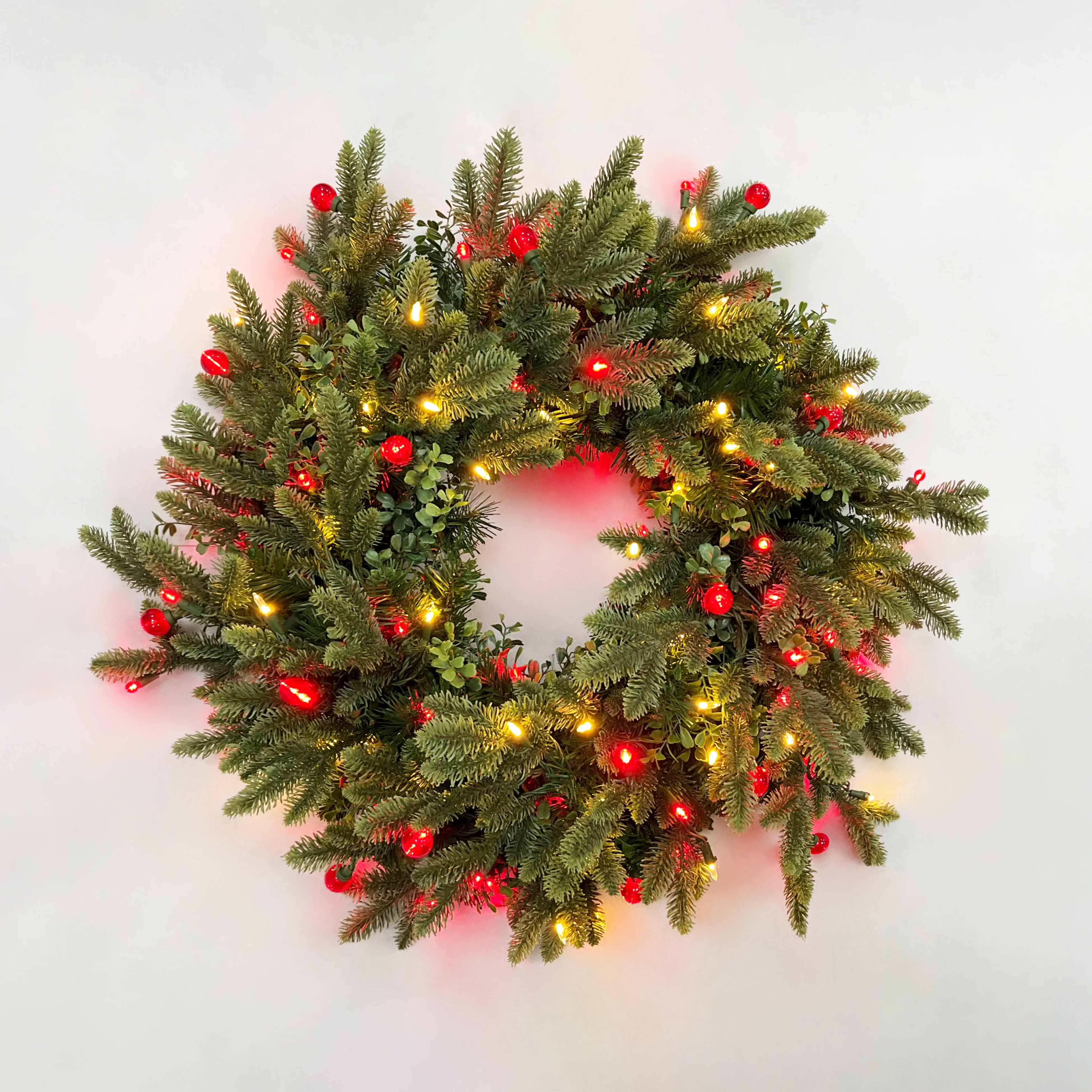 Oregon Mixed Pine Wreath, LED Lit (Red/Warm White), 30"
