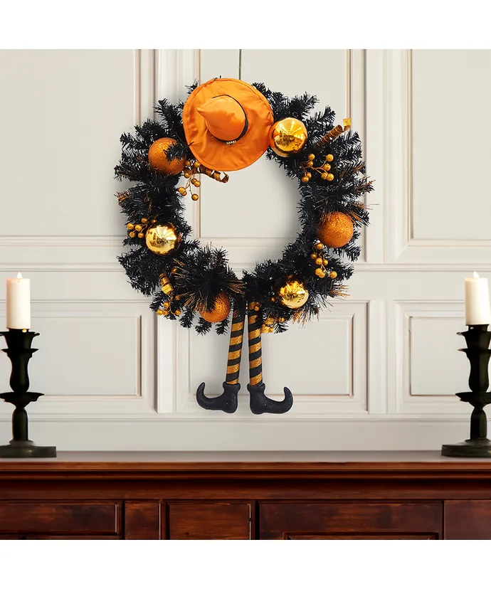 33" Orange Halloween Wreath - Image 2