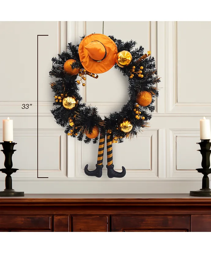 33" Orange Halloween Wreath - Image 6