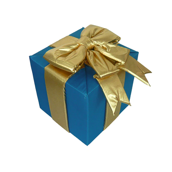 36" Blue Nylon Gift Box w/Gold Metallic Puff Bow (indoor)