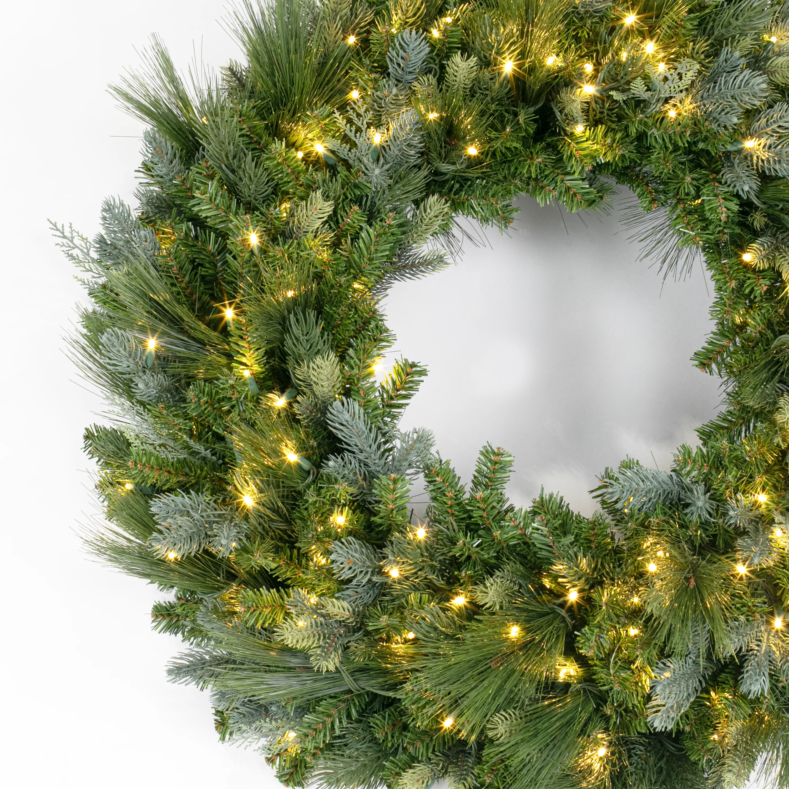 American Mixed Greenery Wreath, LED Lit, 36"