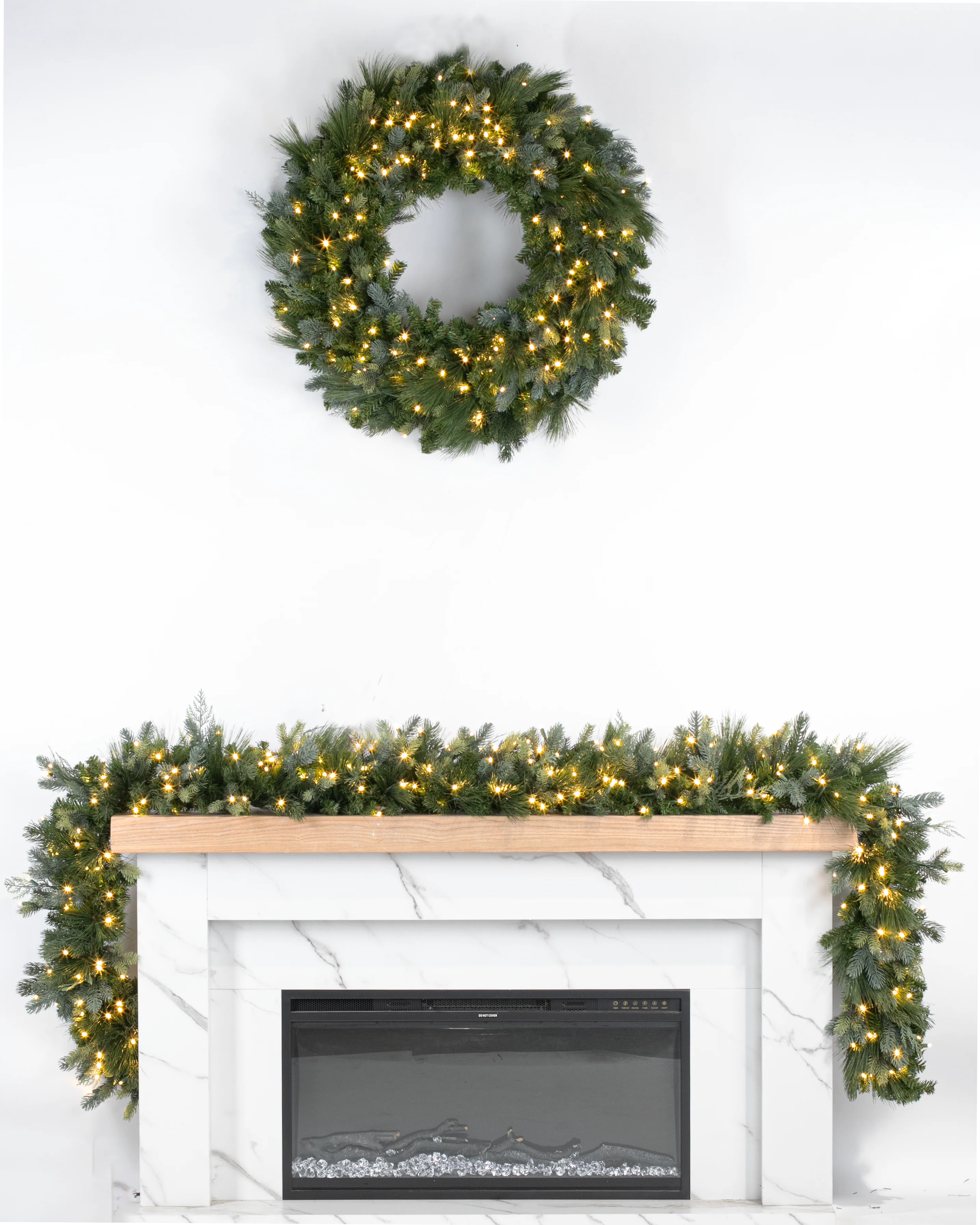 American Mixed Greenery Wreath, LED Lit, 36" - Image 2