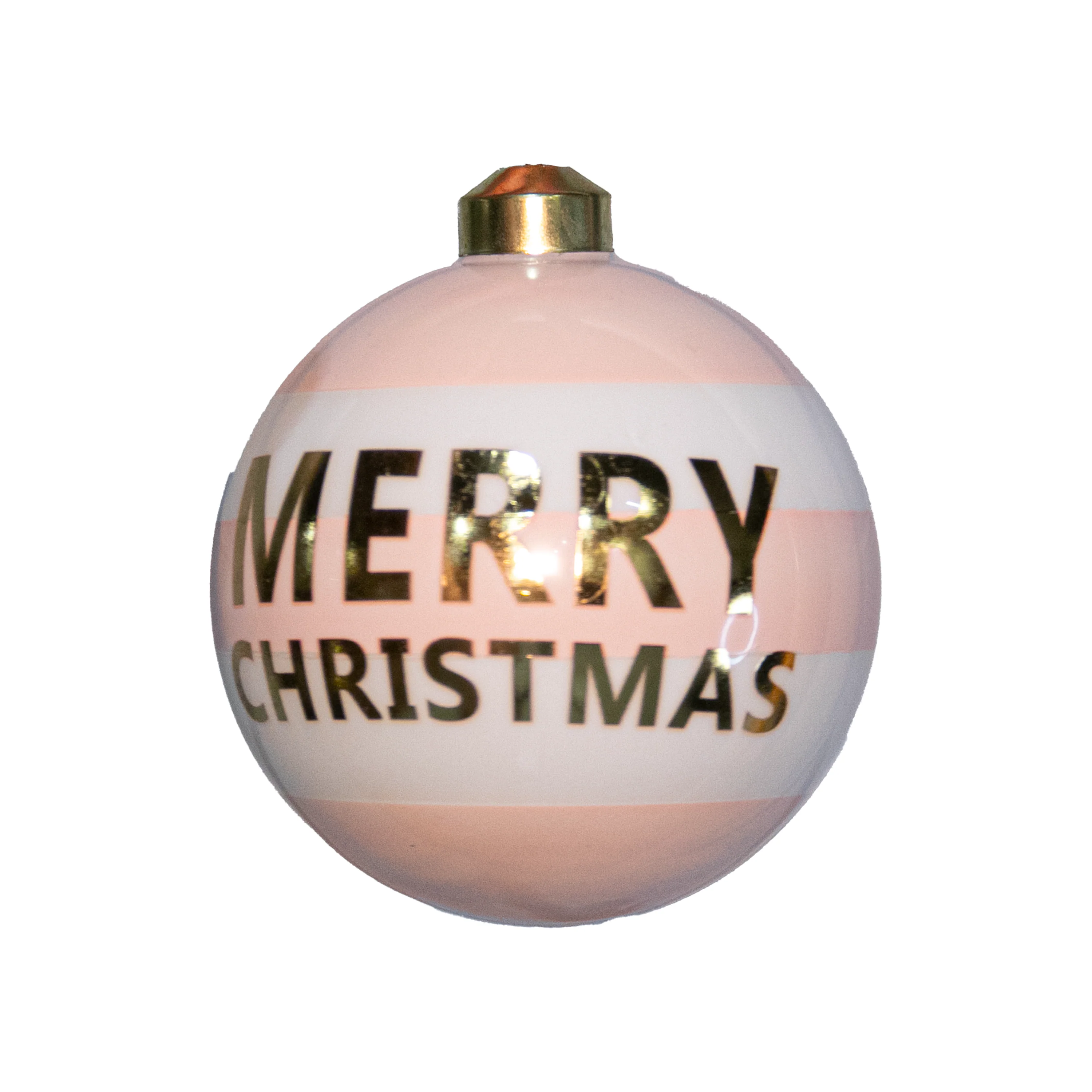 Merry Xmas Glass Ball Ornament, 4.7” (Gold / Pink)