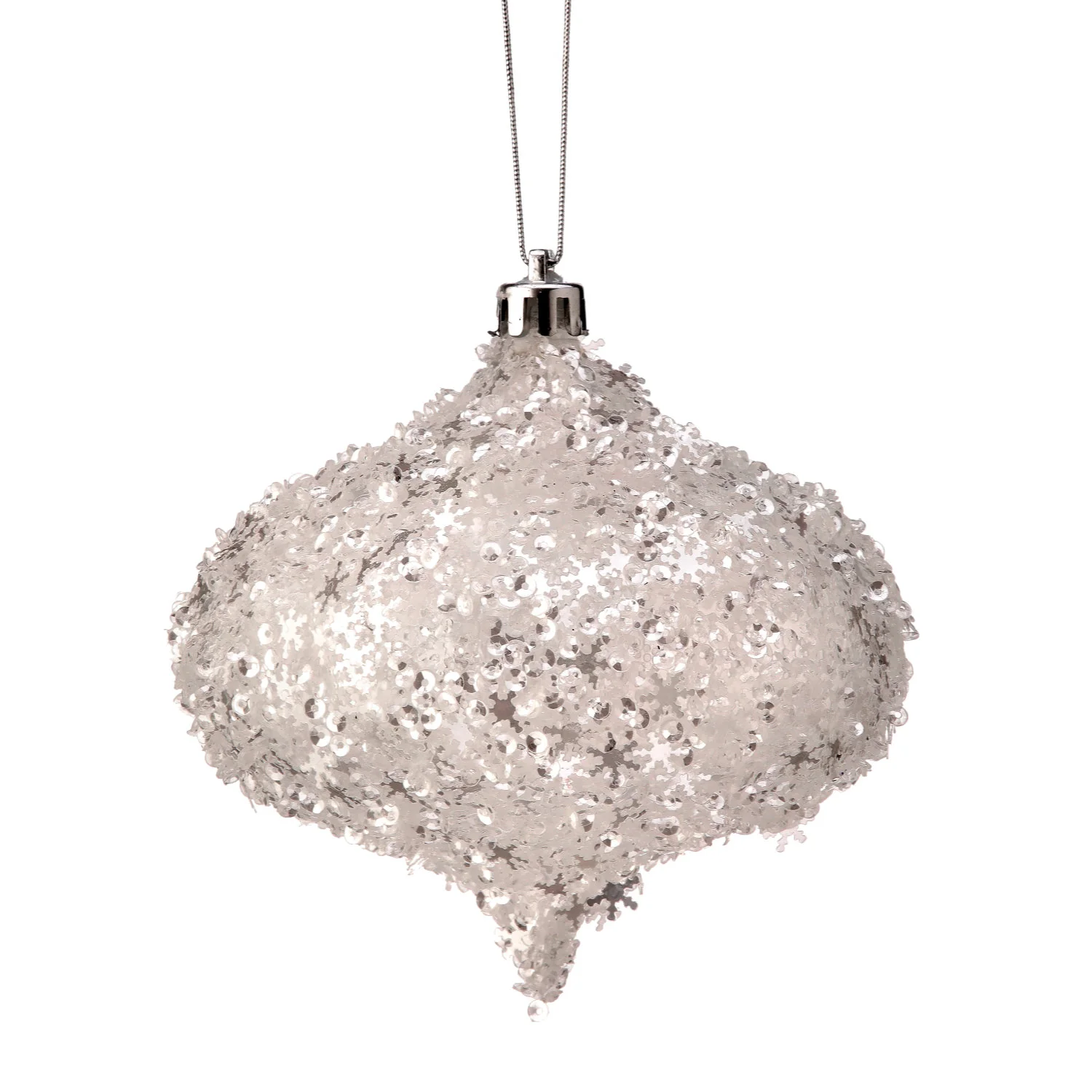 Metallic Snowflake Onion Ornament, 4" (White)