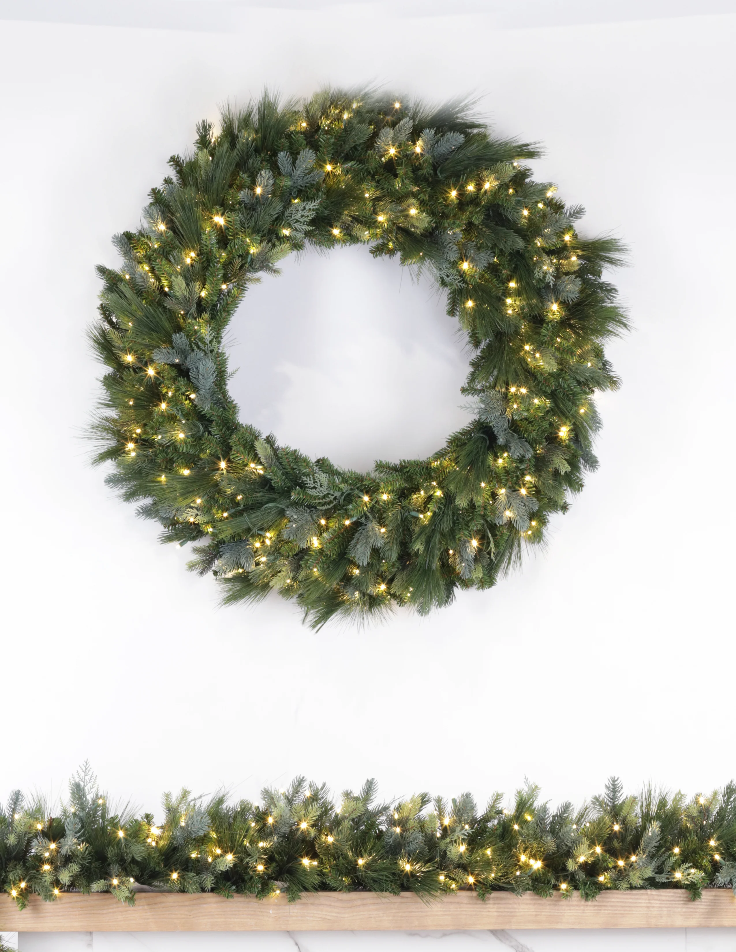 American Mixed Greenery Wreath, LED Lit, 48"