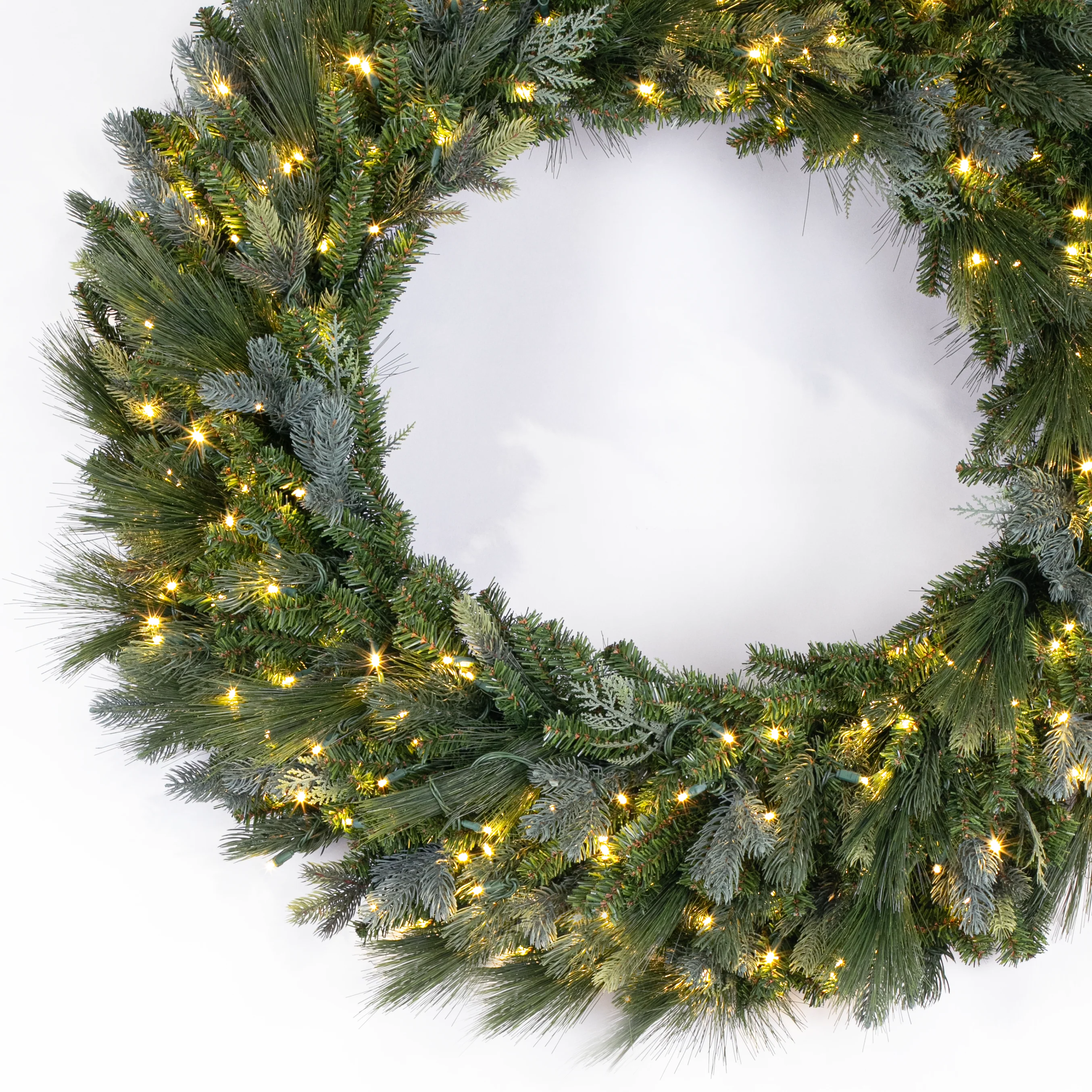 American Mixed Greenery Wreath, LED Lit, 48" - Image 2