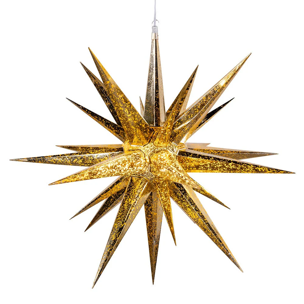 4L Warm White LED Gold Crackle Moravian Star, 24"