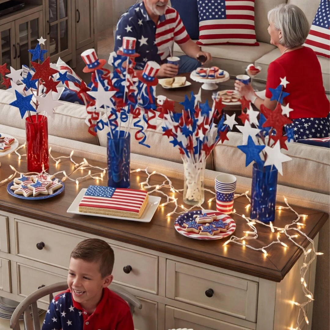 "4th of July" Hat & Star Pick, 17" (Red/Blue/White Glitter) - Image 2