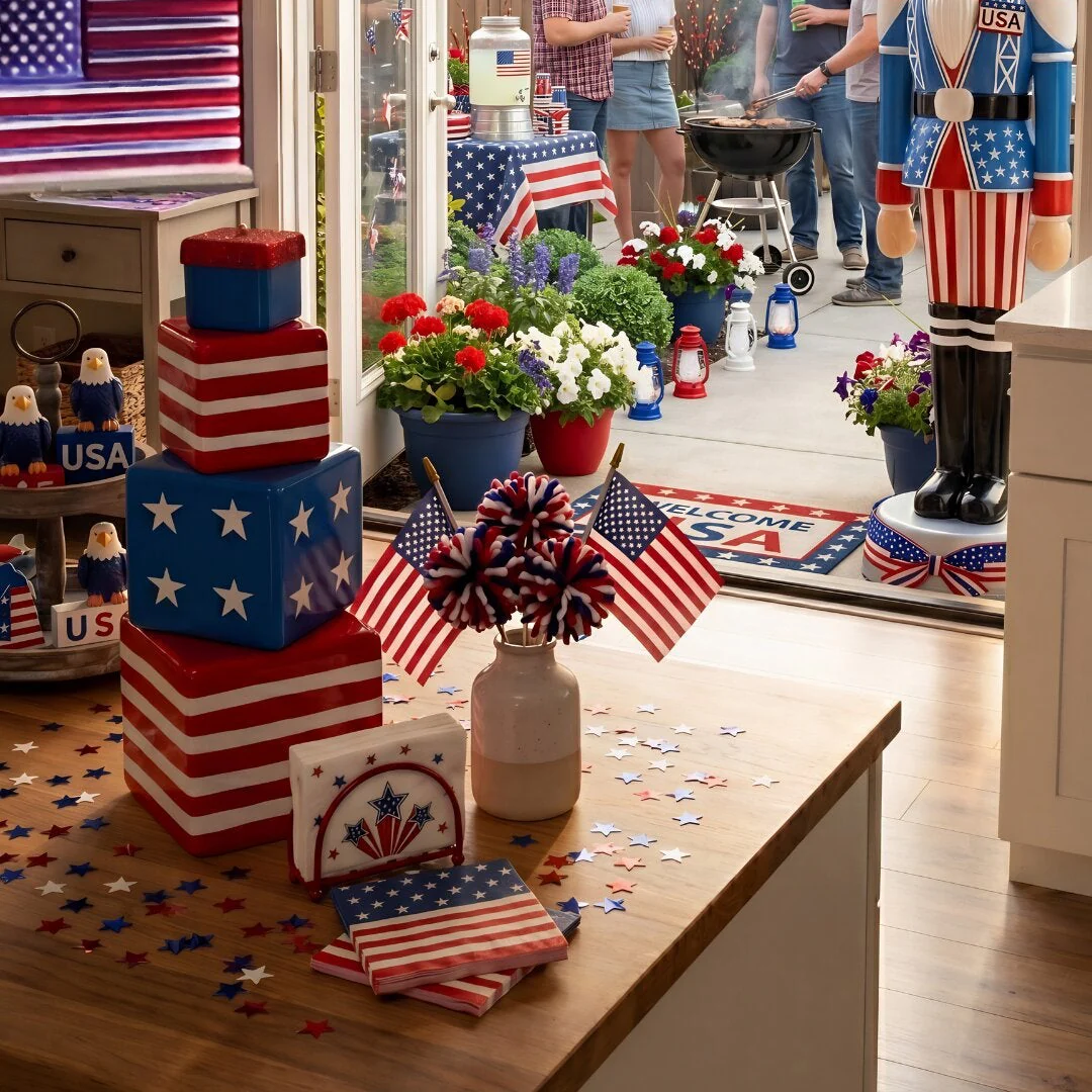 "4th of July" Pom-Pom Pick, 12" (Red/Blue/White) - Image 2