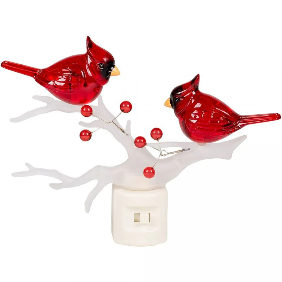 LED Cardinal on Branch Night Light, 5.5"