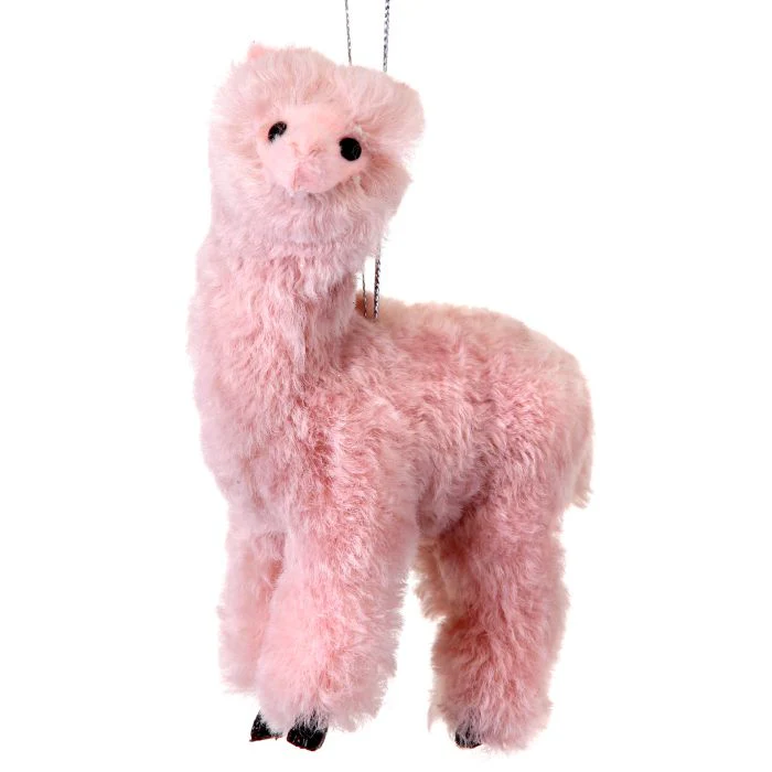Faux Fur Wooly Lama Ornament, 5" (Pink)
