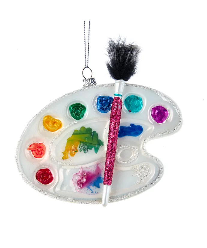 Glass Water Color Palette and Paint Brush Ornament