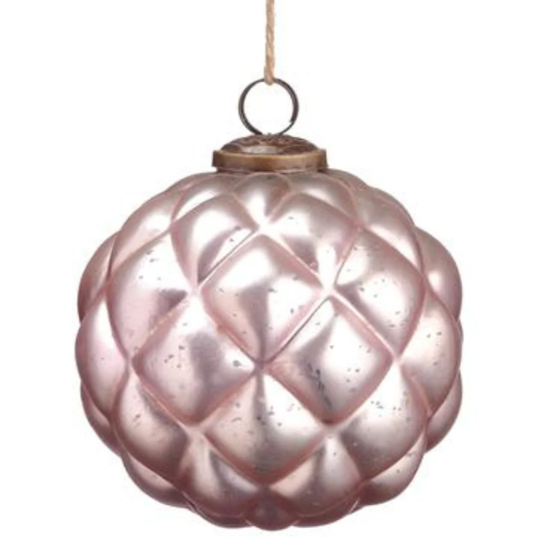5" Quilted Pink Glass Ball Ornament