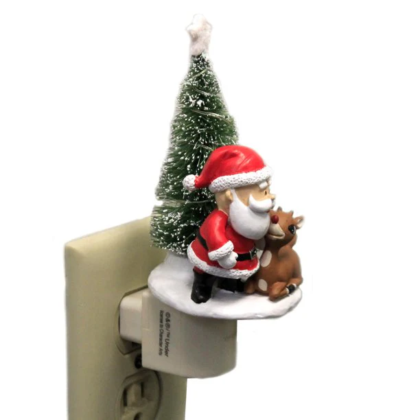 Rudolph With Santa And Christmas Tree Night Light, 6.75" - Image 3
