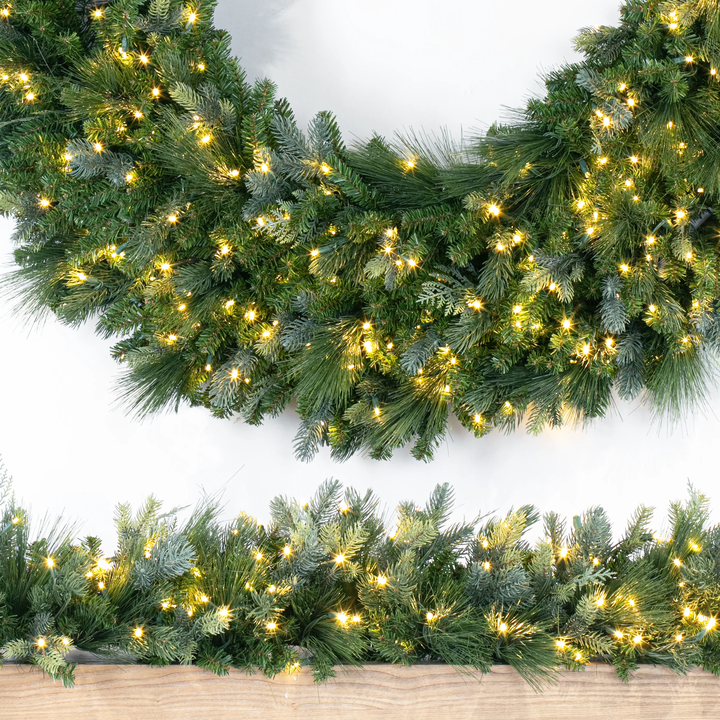 American Mixed Greenery Wreath, LED Lit, 60" - Image 2