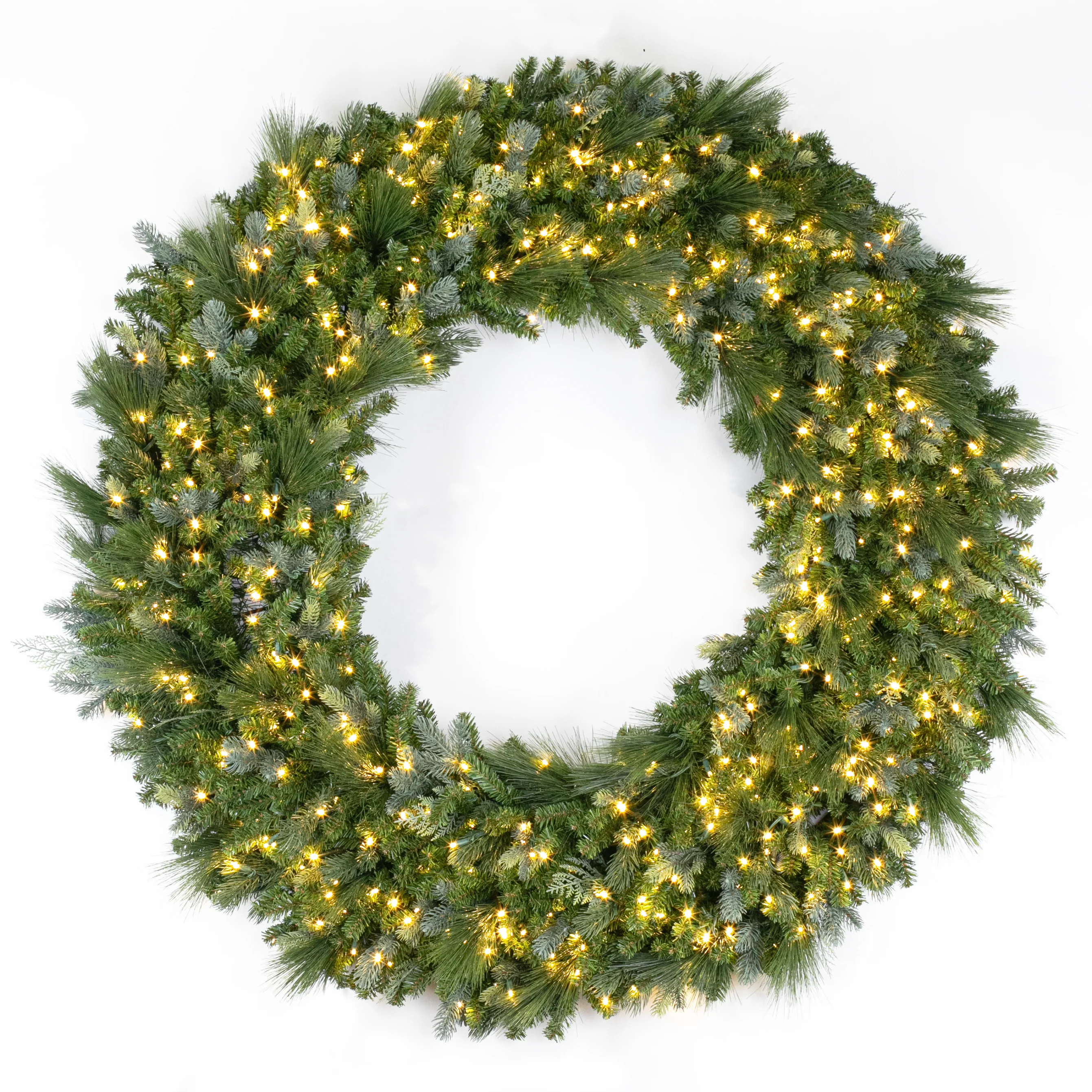American Mixed Greenery Wreath, LED Lit, 60" - Image 3