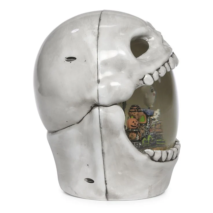 Lighted Skull Swirl Snow Globe, Halloween Train Scene, 7.25" - Image 2