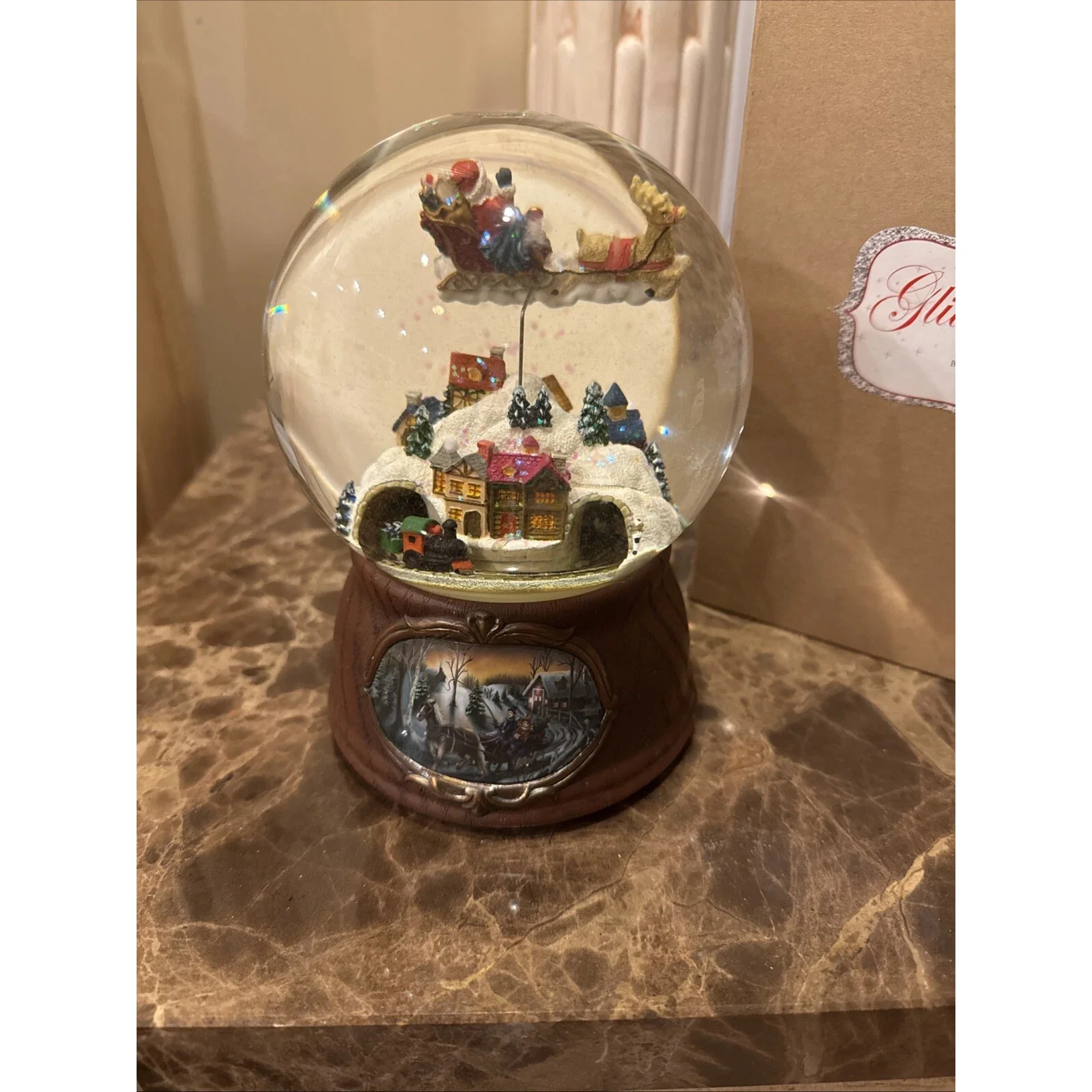 Musical Santa Globe W/ Rotating Sleigh, 7.75" - Image 3