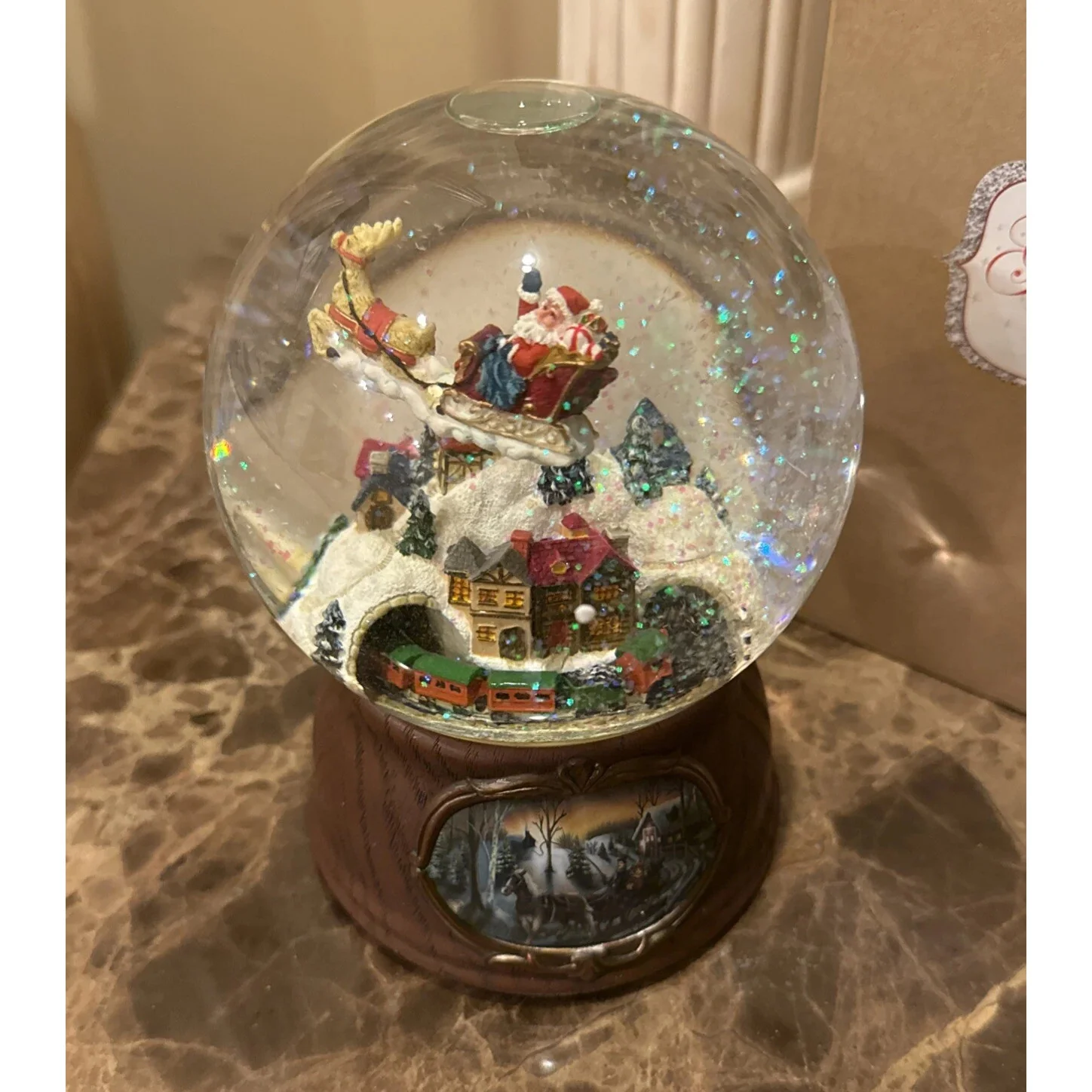 Musical Santa Globe W/ Rotating Sleigh, 7.75" - Image 4