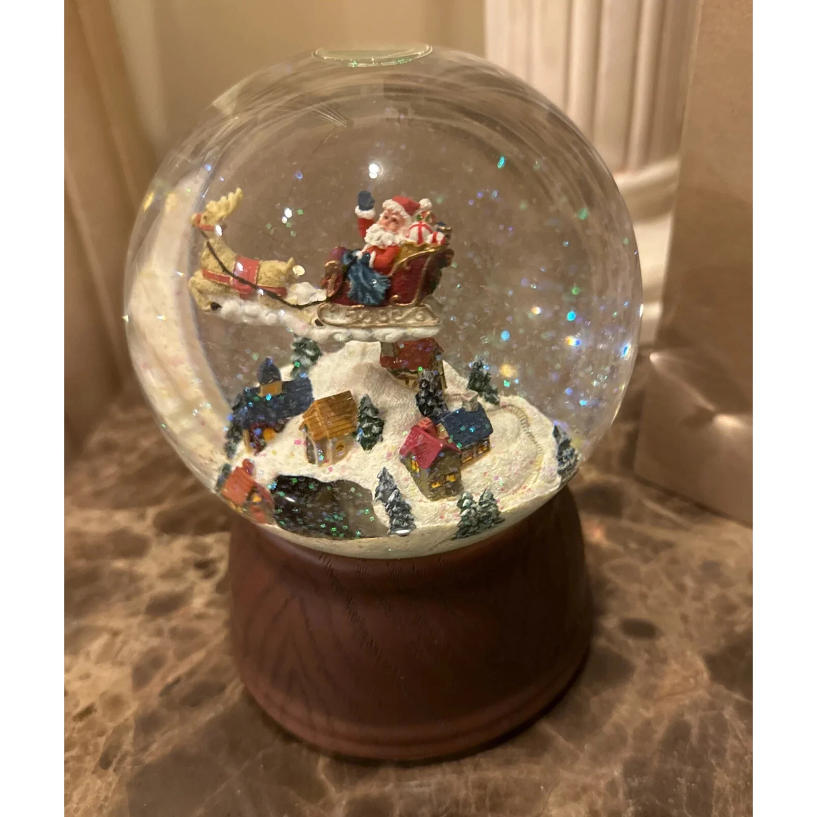 Musical Santa Globe W/ Rotating Sleigh, 7.75" - Image 5