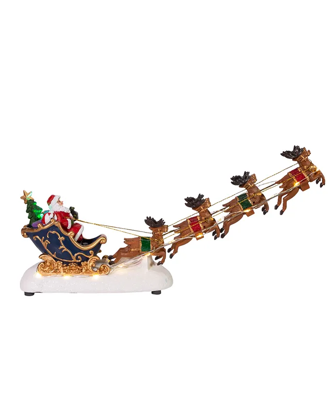 7" Battery-Operated LED Santa With Sleigh Table Piece - Image 2