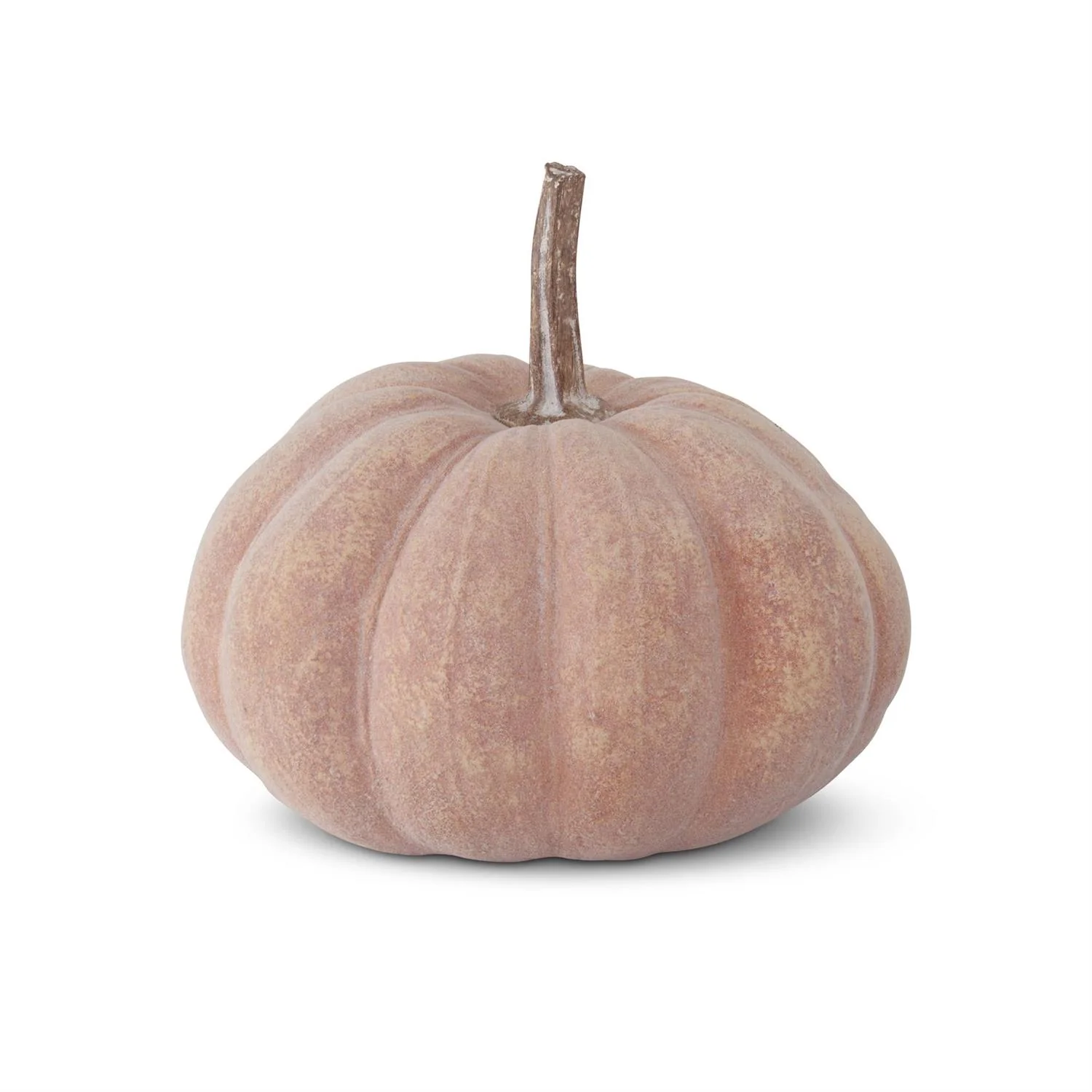 Light Orange Flocked Resin Pumpkin Figurine, 8.5" - Image 2
