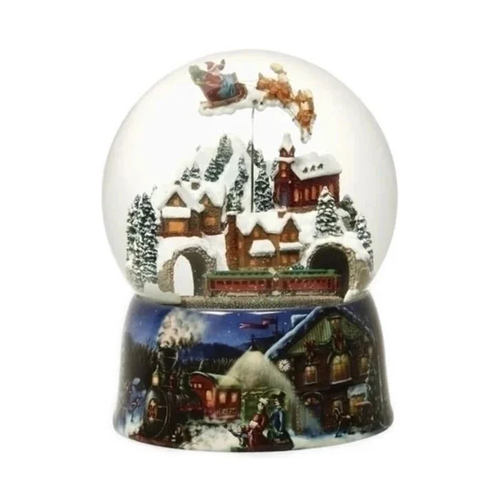 Musical Christmas Village W/ Santa And Rotating Train Snow Globe, 8" - Image 3