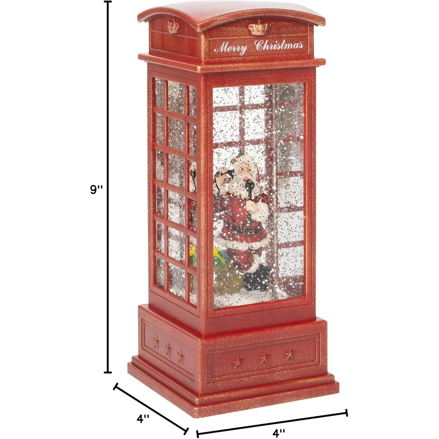 LED Phone Booth Santa Water Globe, 10" - Image 3