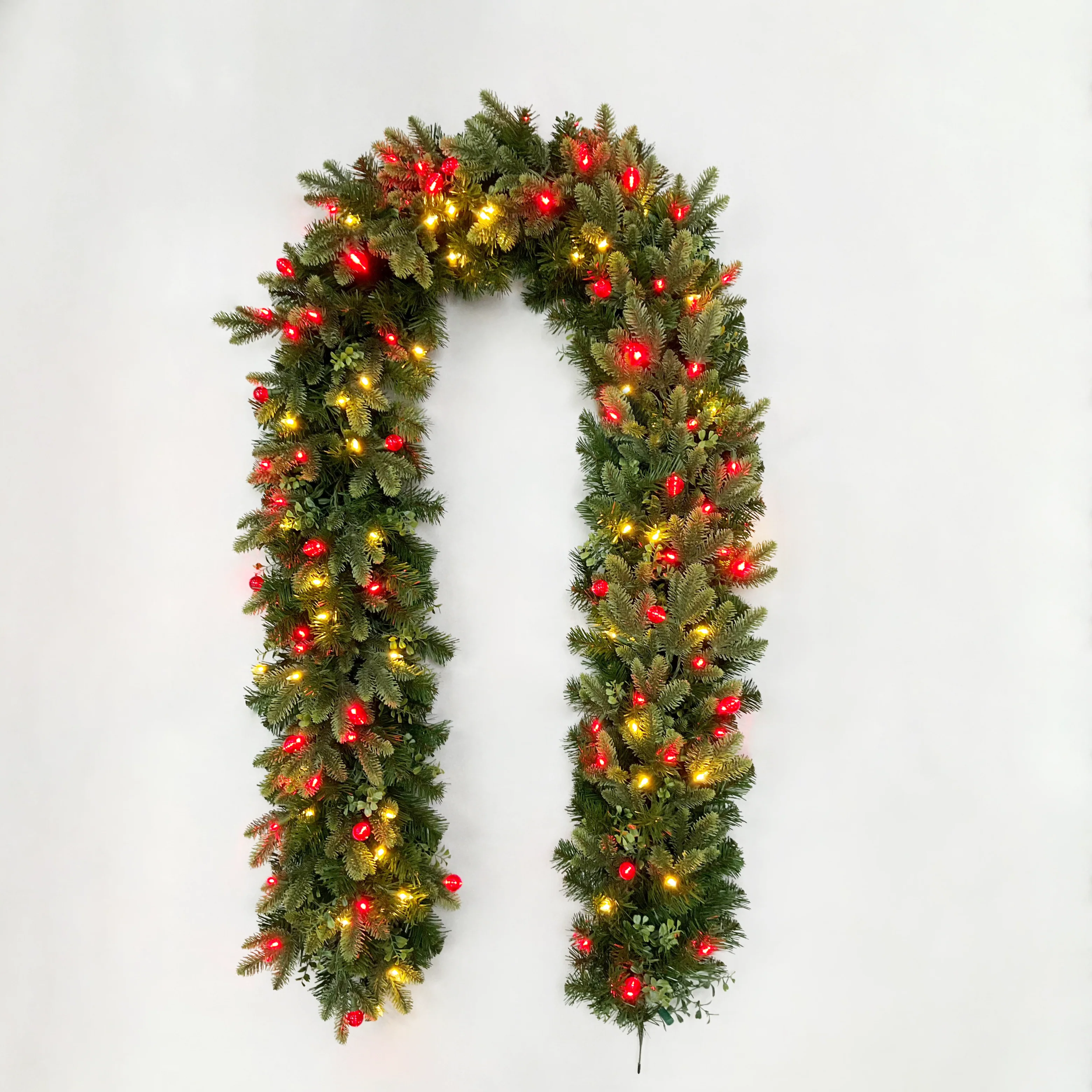Oregon Mixed Pine Garland, LED Lit (Red/Warm White), 9'