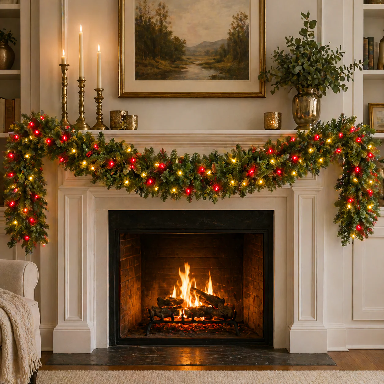Oregon Mixed Pine Garland, LED Lit (Red/Warm White), 9' - Image 2