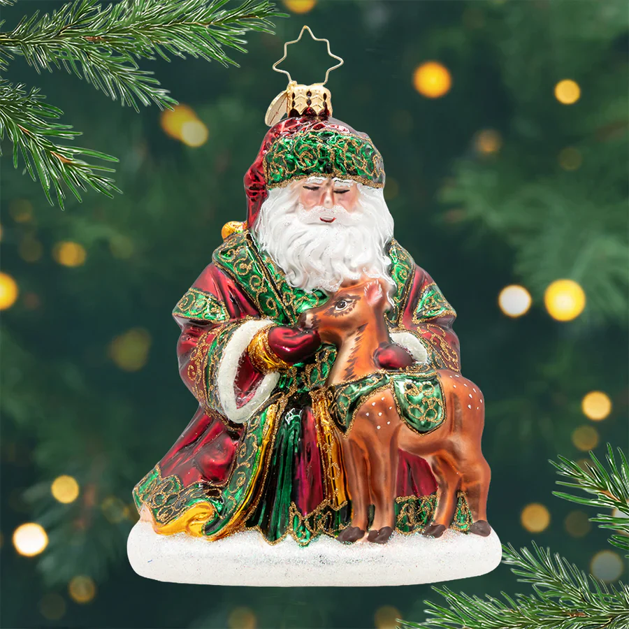 A Woodland Offering Santa Glass Ornament, 6"