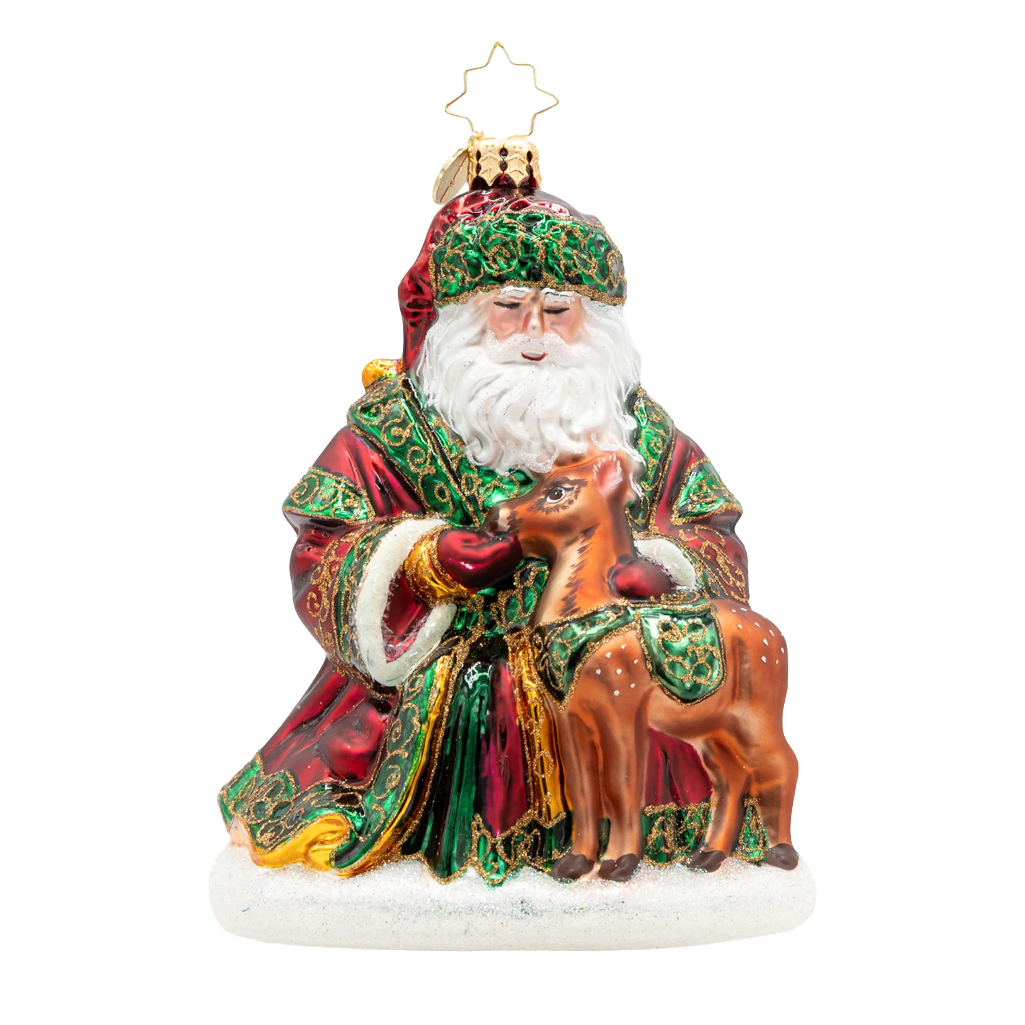 A Woodland Offering Santa Glass Ornament, 6" - Image 2