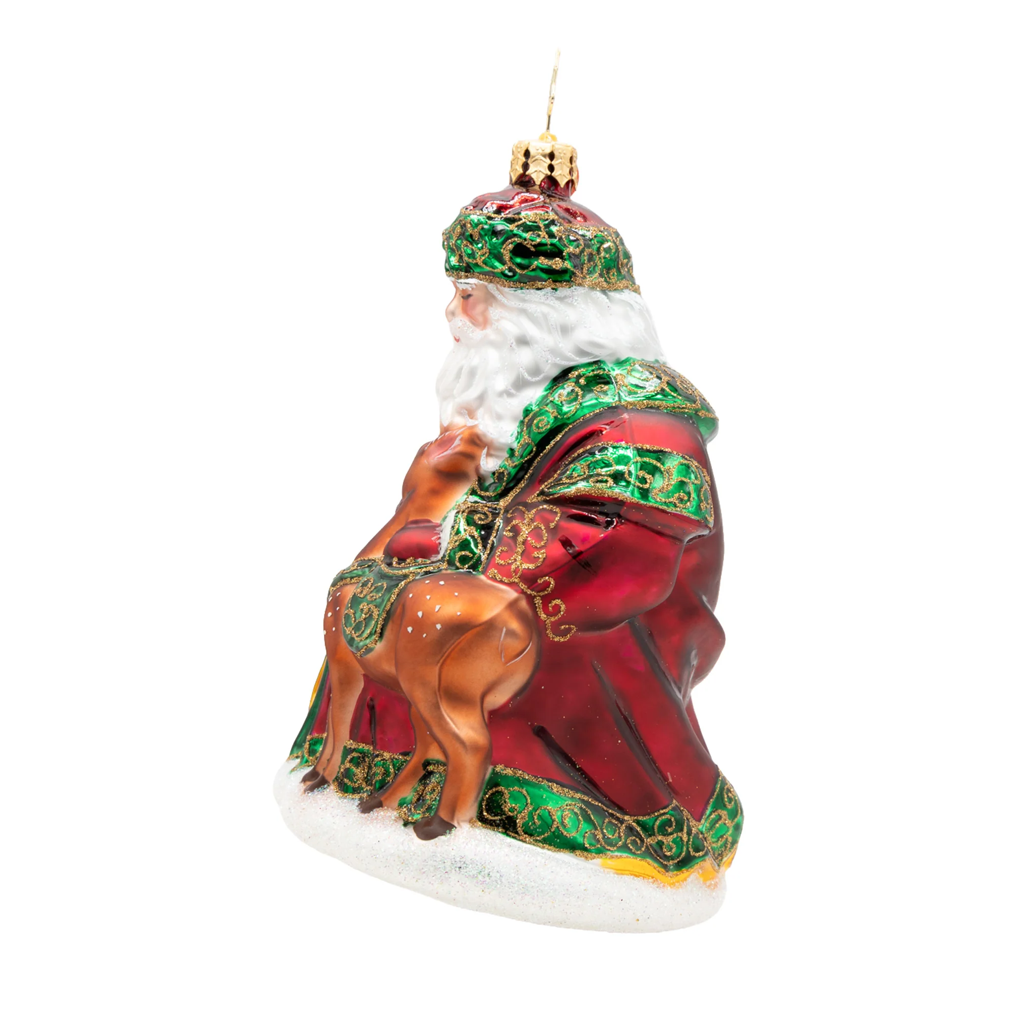 A Woodland Offering Santa Glass Ornament, 6" - Image 4