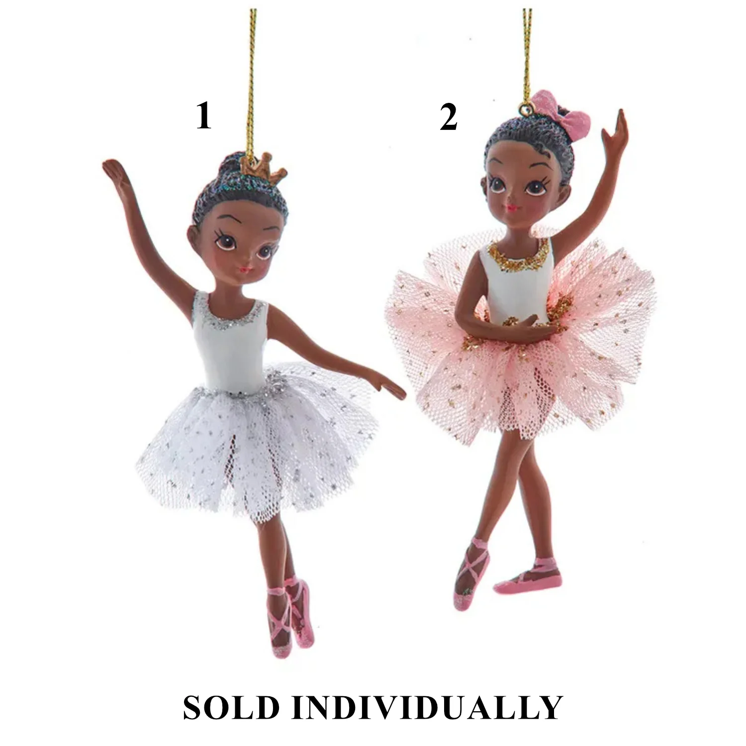 African American Little Girl Ballerina Ornaments, 4.9" (2 styles - sold individually)