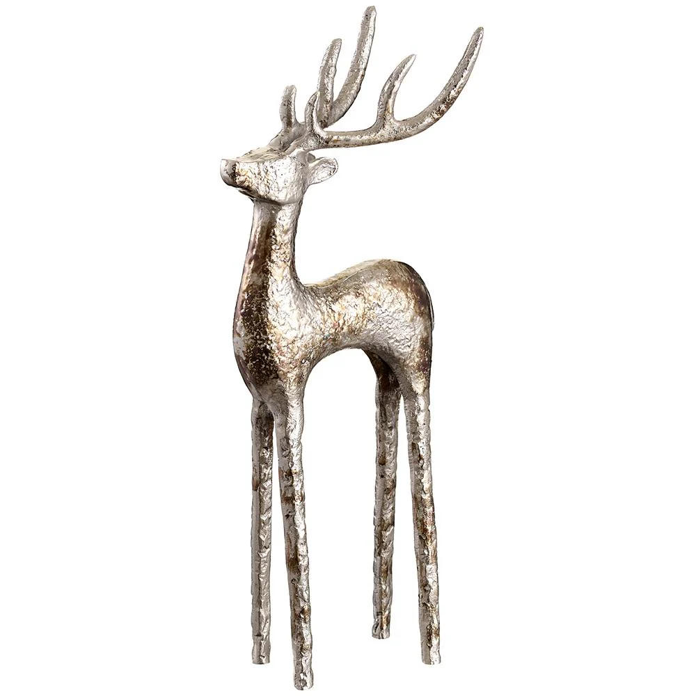 Aluminum Reindeer Figurine, 16.5" (Silver Antique)
