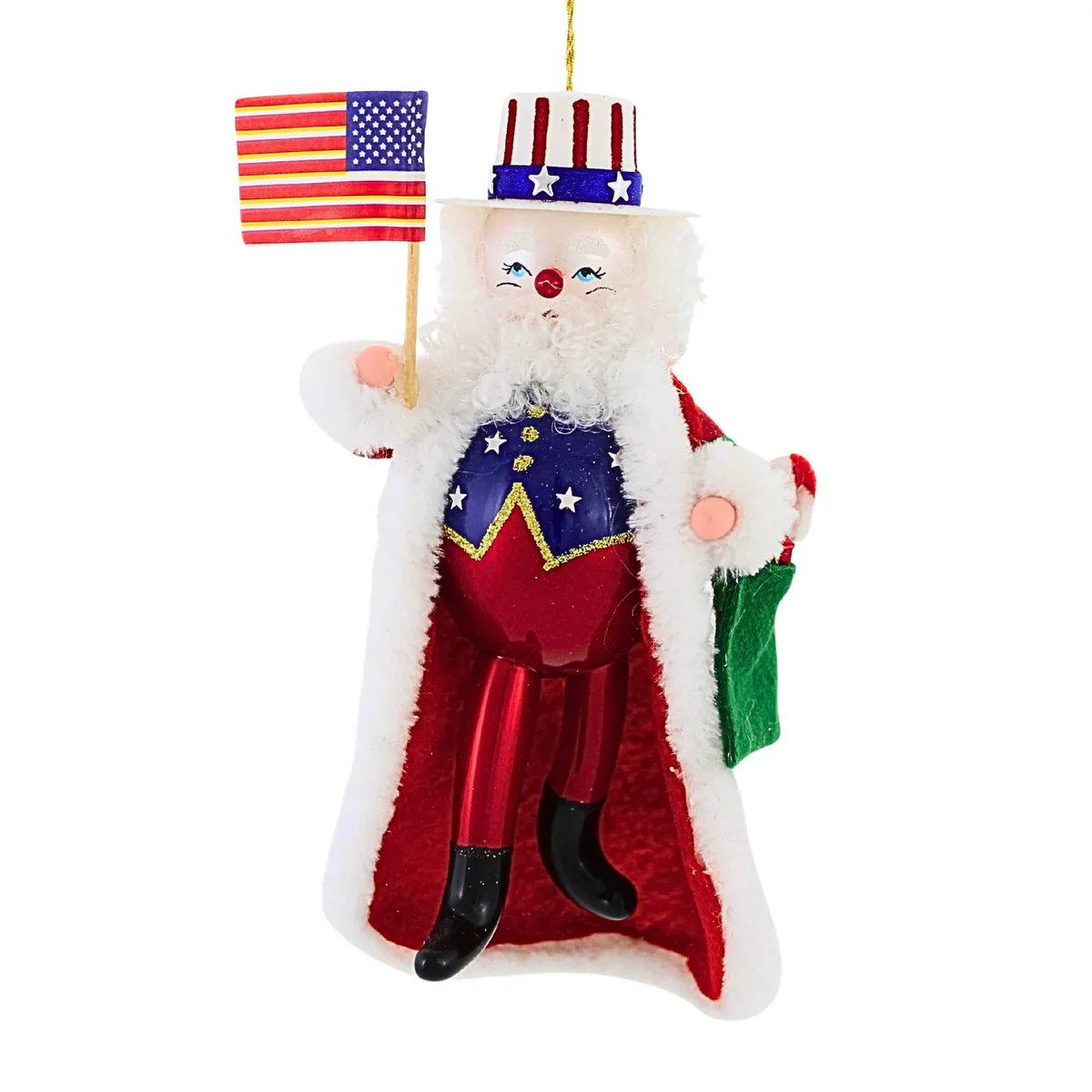 Americana Santa Glass Ornament, 6.5"