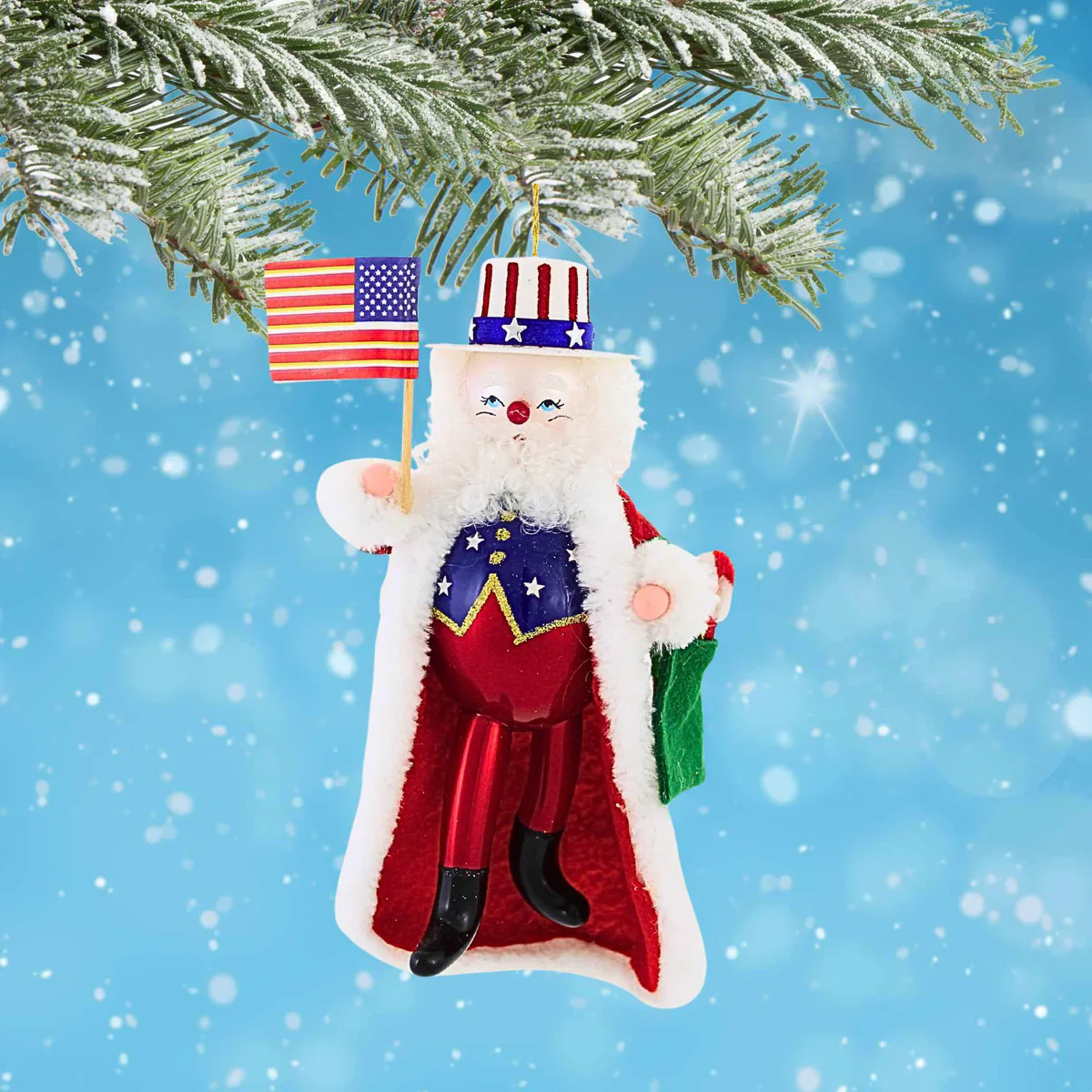 Americana Santa Glass Ornament, 6.5" - Image 2