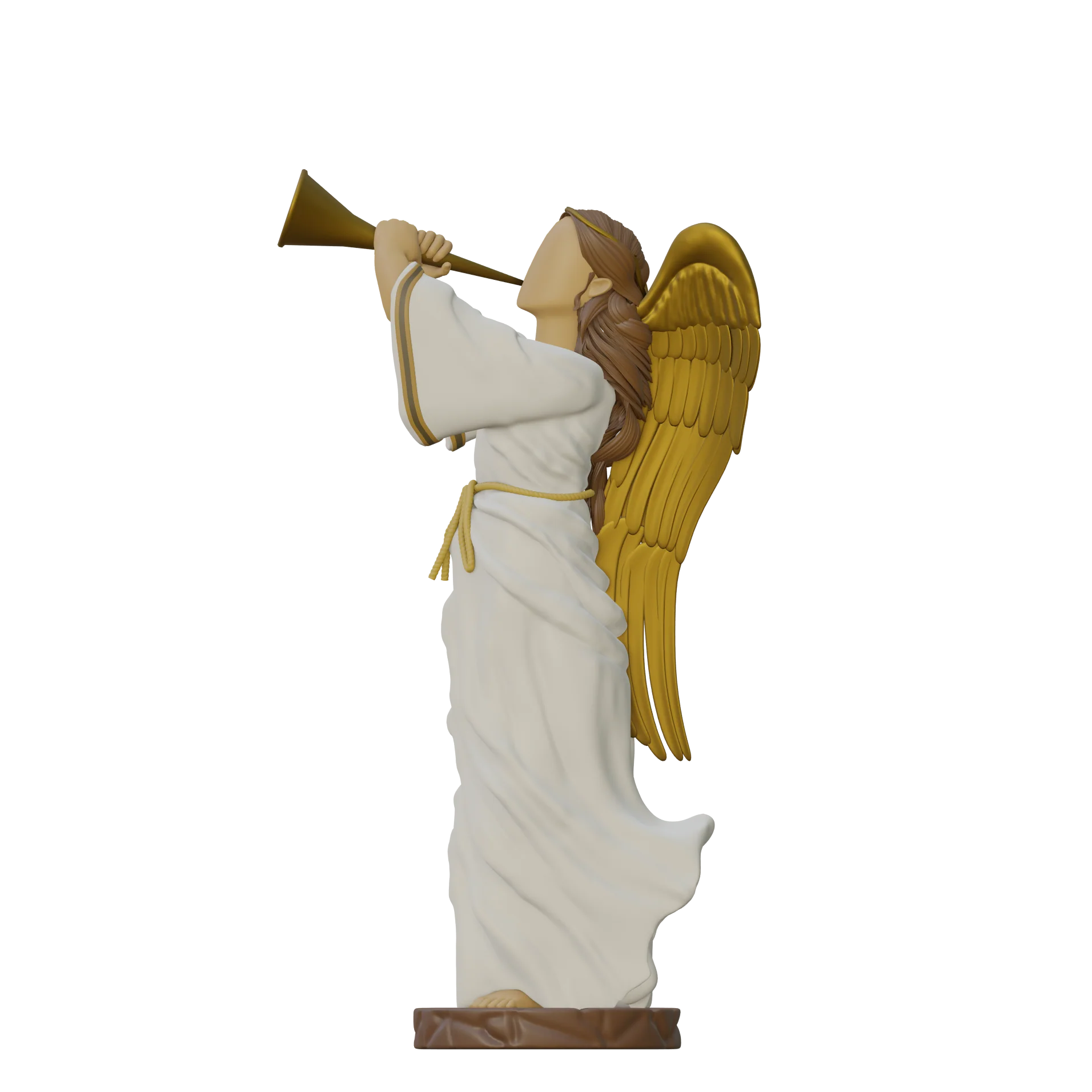 Lifesize Fiberglass Angel Playing Trumpet Figure, 73"